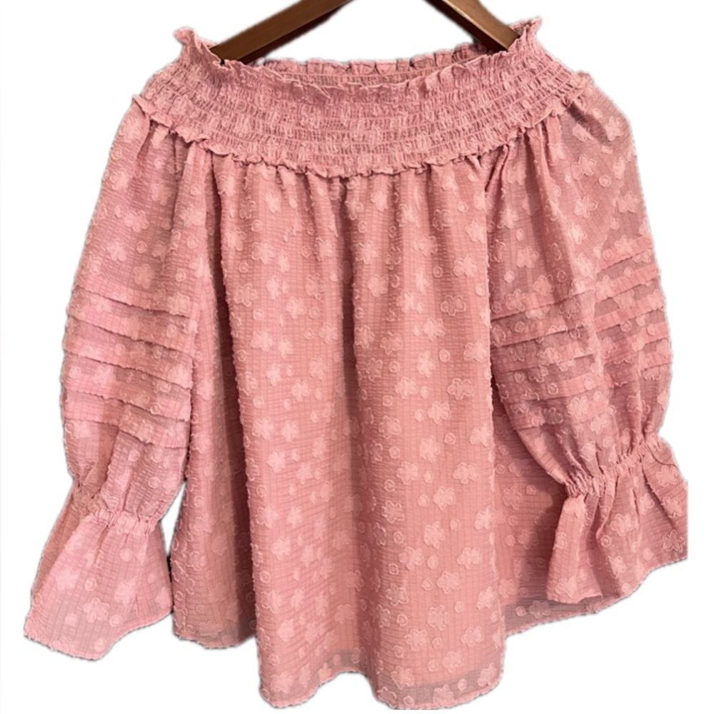 Pink Smocked Off-Shoulder Women's Top